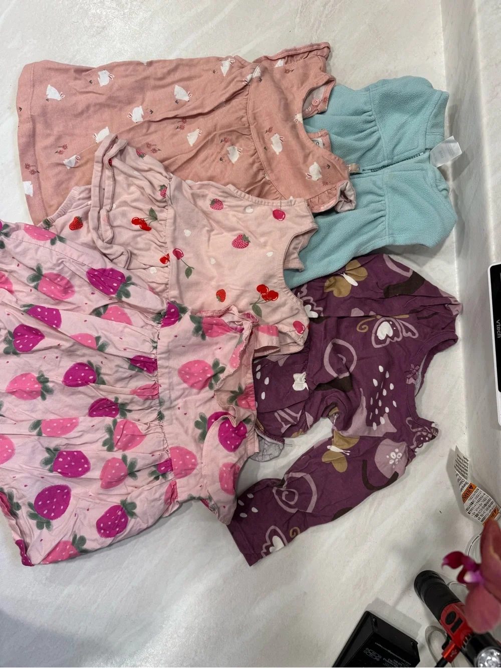 Carter's Pink Strawberry & Cherry Print Girls Dress and Romper Set